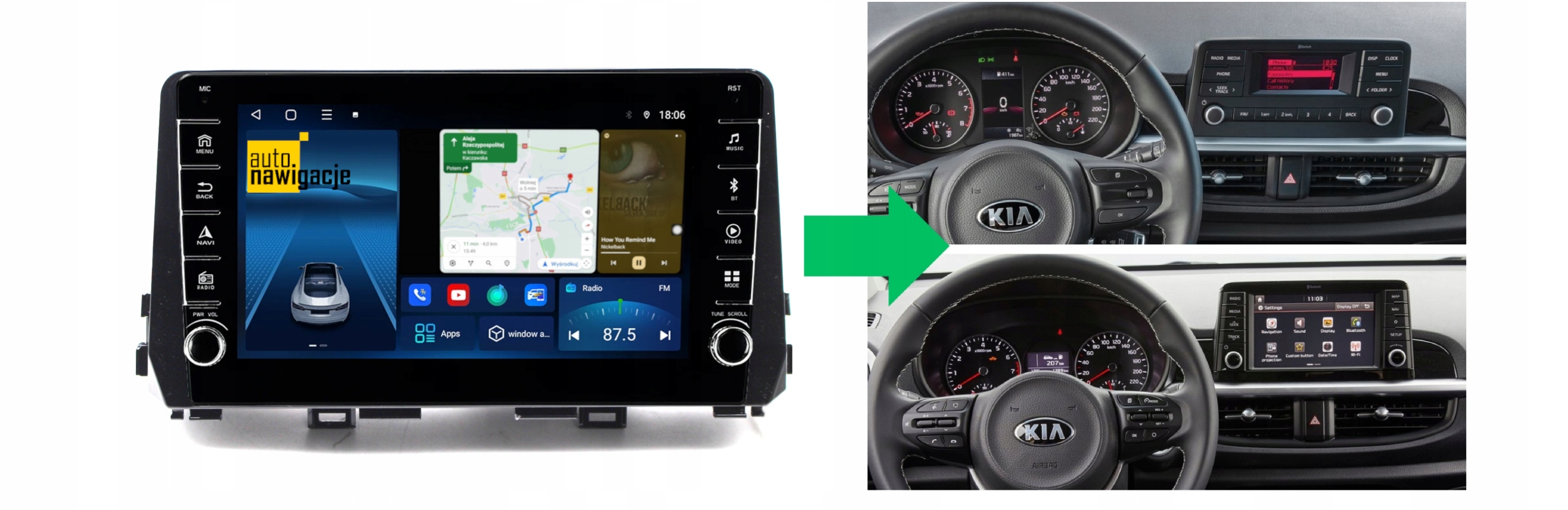 RADIO NAWIGACJA GPS KIA PICANTO 3 2017-2022 ANDROID Radio informacja RDS pasmo AM pasmo FM