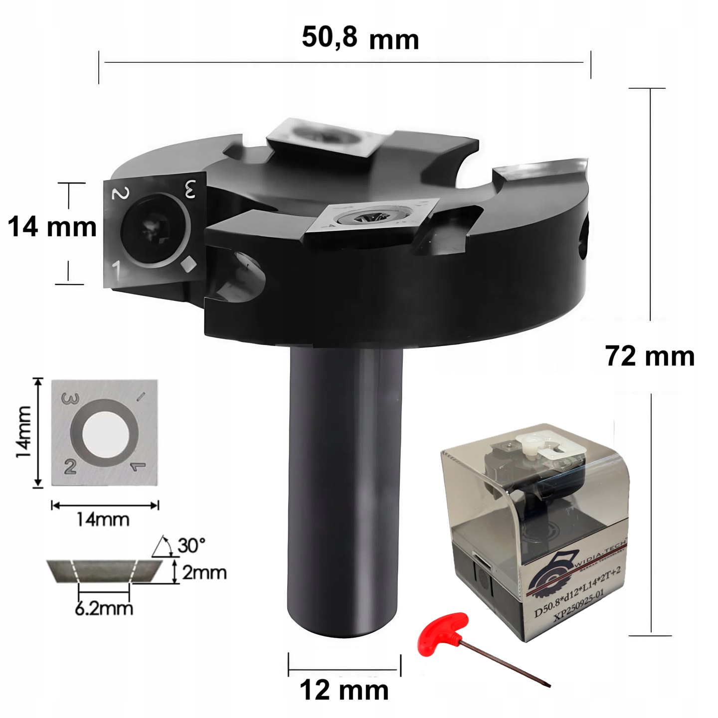 Frez do planowania płaszczyzn 50,8 mm chwyt 12 mm na płytki 14 mm wymienne