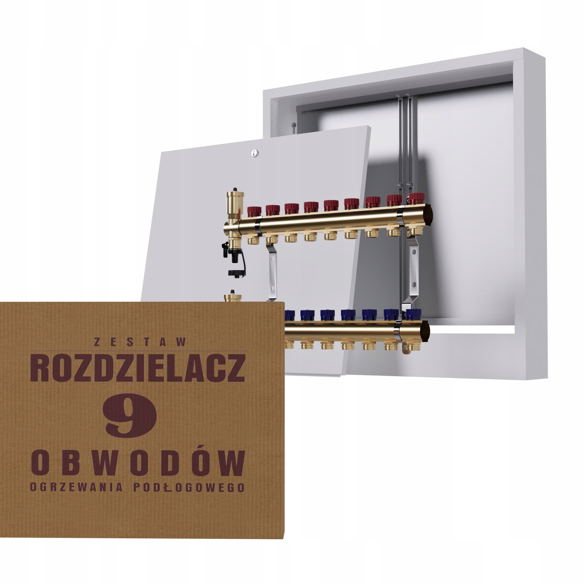 Manuálny rozdeľovač 9 obvodov pre radiátory nástenná skrinka