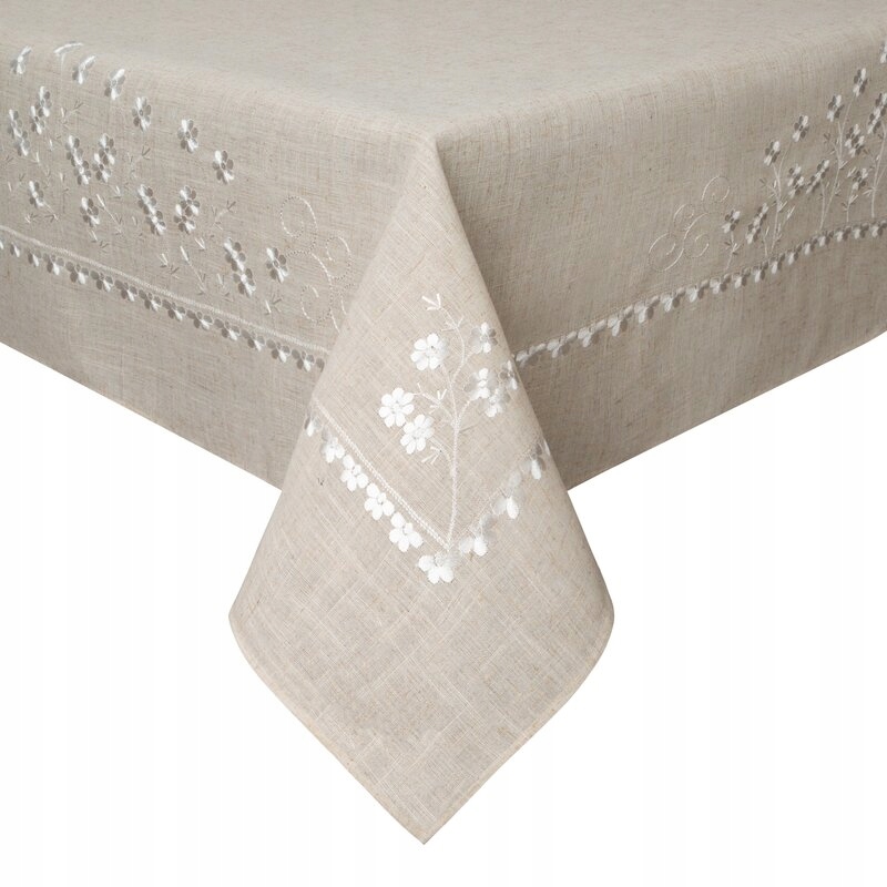 Obrus Dekoracyjny Na Stół Haftowany Adeline 140X220 Beżowy