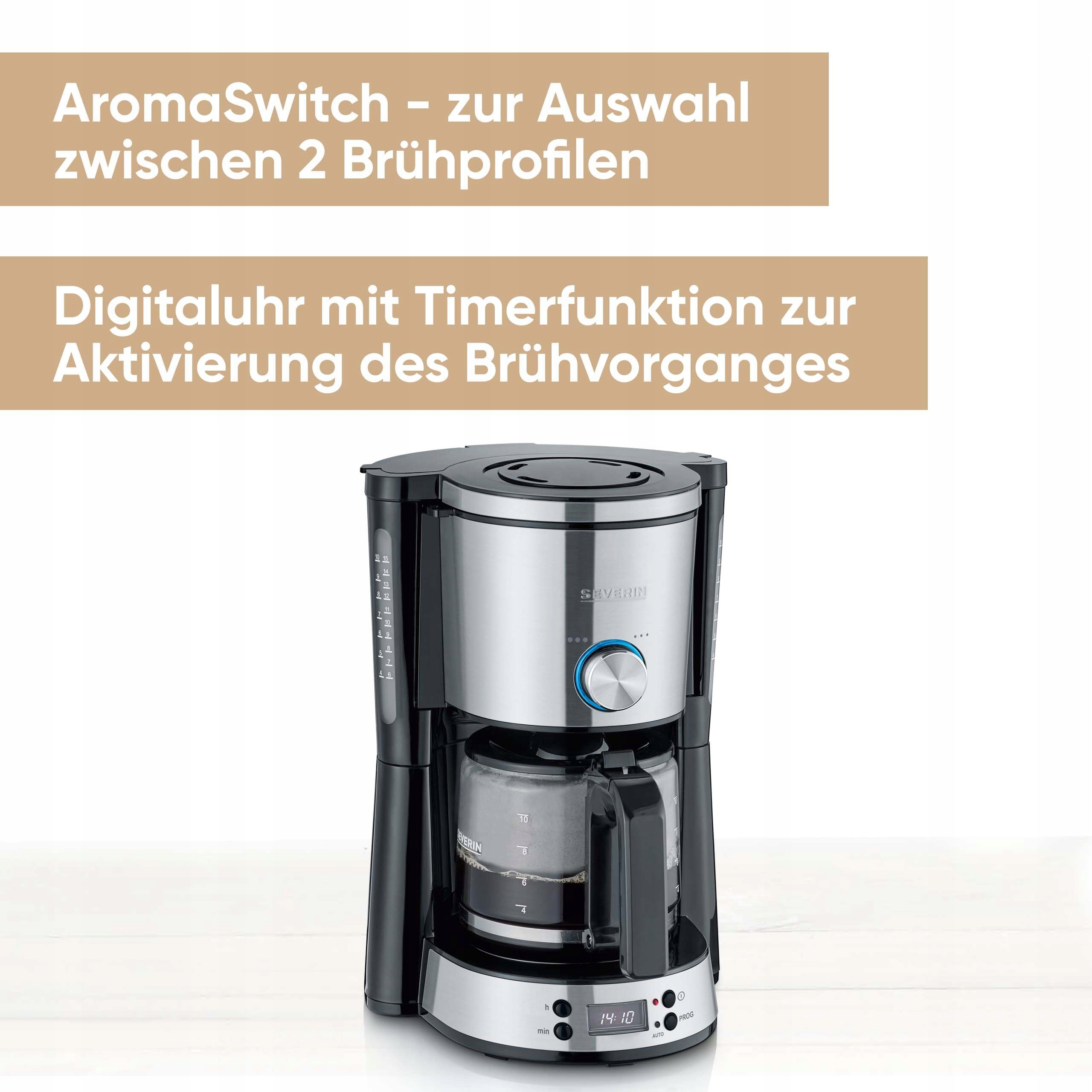SEVERIN Ekspres Do Kawy TypeSwitch Z Timerem 10 Filiżanek 1000W Czarny — miniatura 2