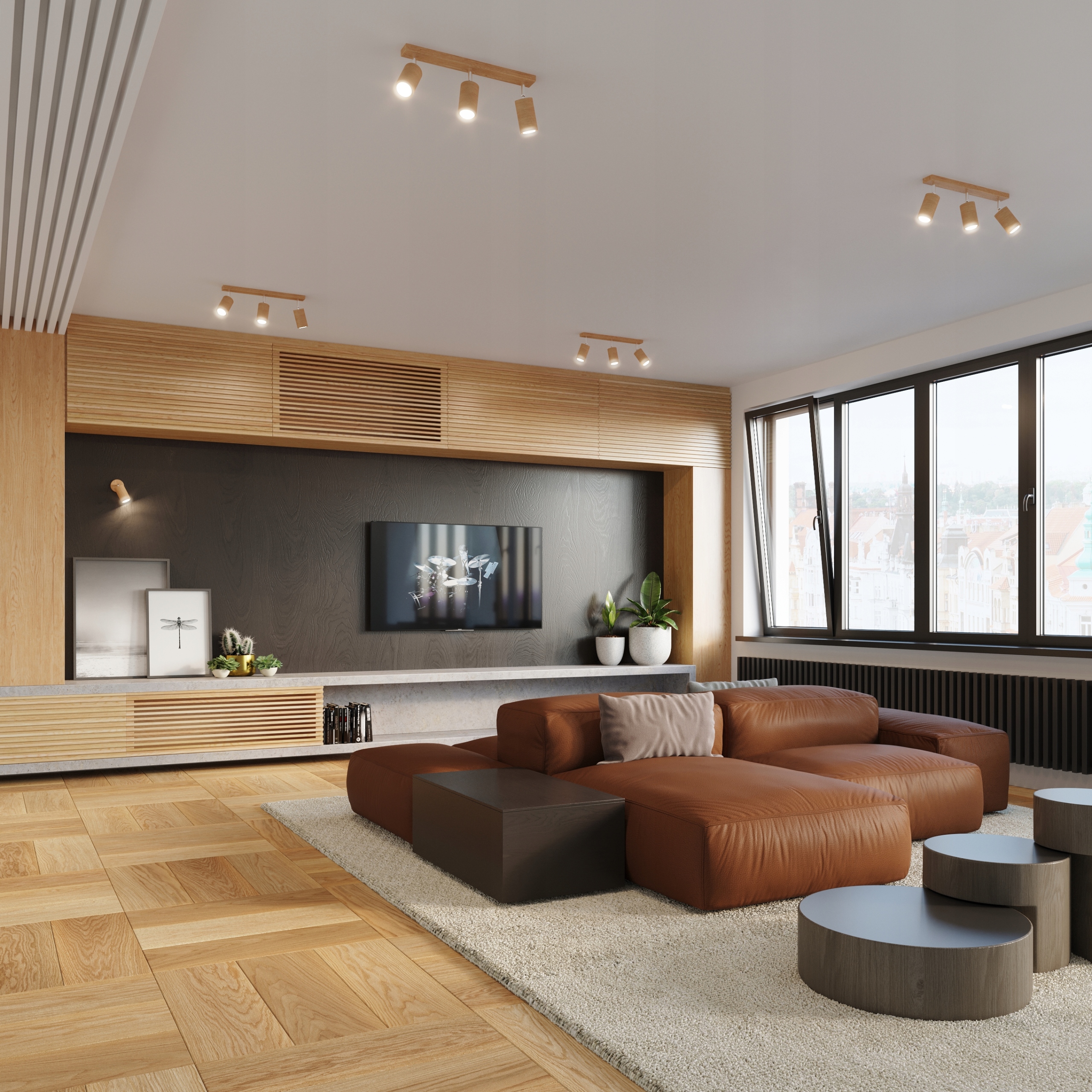 6-bodová lišta Berg 6 z prírodného dreva; do obývačky, galérie, kancelárie