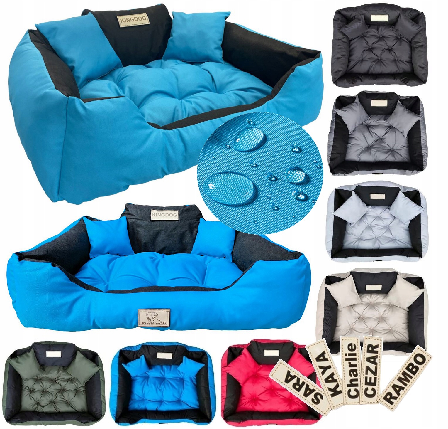Pelíšek pro psa Kingdog 115x95 cm, personalizované, voděodolné, modré