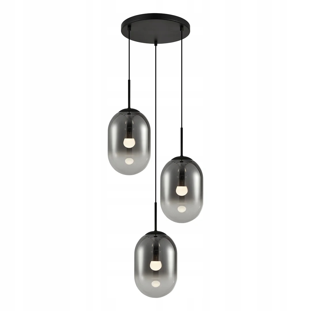Závěsná lampa kulatá černá 3 skleněné kouřové stínítka do obývacího pokoje Milagro