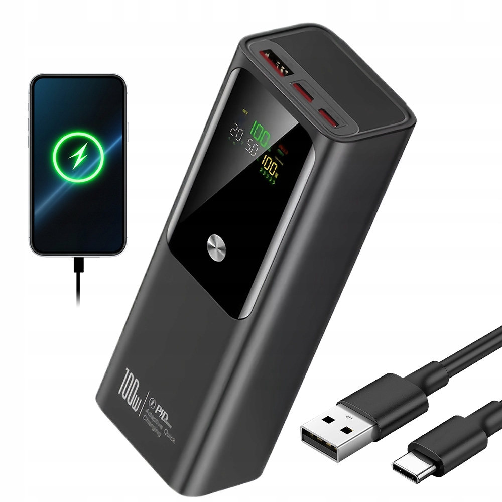 Powerbank 20000mAh Pd 100W Usb-c/usb-a szybkie ładowanie 2 urządzenia