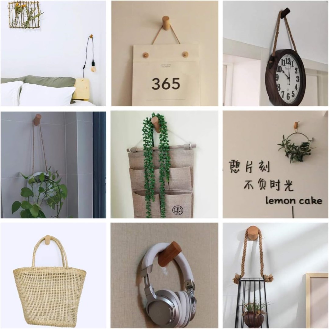 Wieszak haczyk przykręcany 6 SZTUK Haczyk ścienny pojedynczy na ubrania Materiał drewno