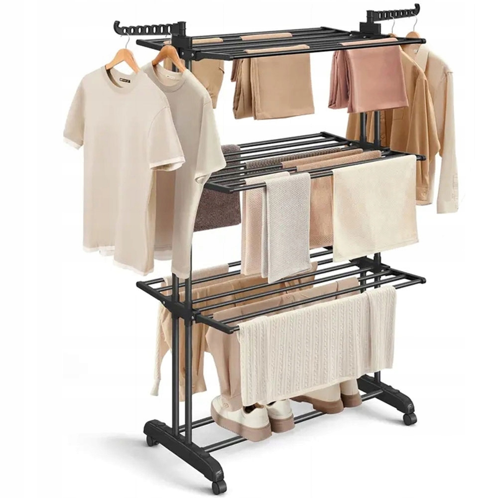 Sušák pro praní Rozkládací 4-úrovňová na kolečkách s brzdami Velká Černá