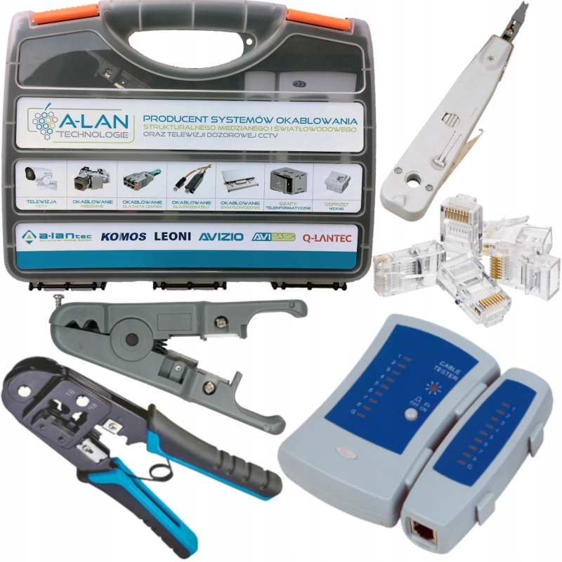 Alantec Zestaw Narzędzi Sieciowych Tester Kabli Stripper Zaciskarka 6szt