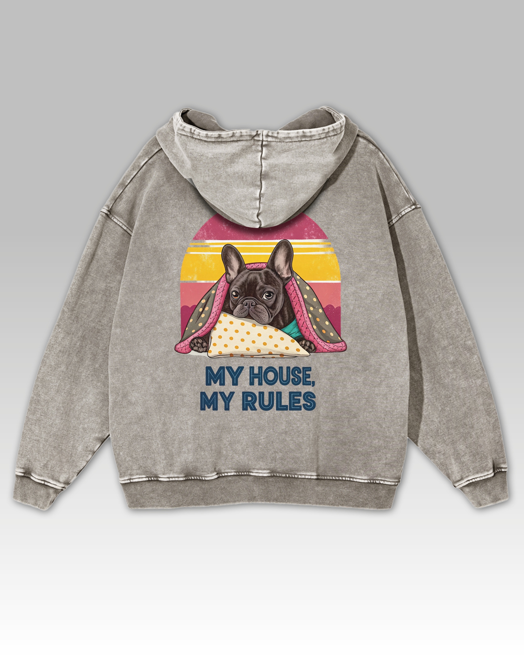 Francouzský buldoček Oversize mikina s kapucí šedá, velikost L