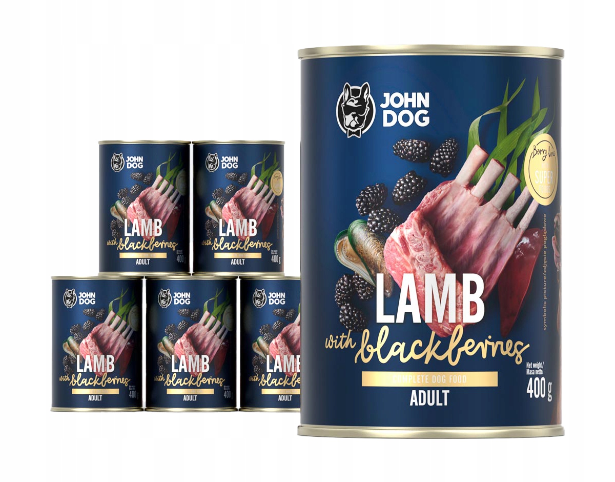 Levně John Dog Berry Adult Jehněčí S Ostružinami Přírodní Bez Obilovin Krmivo 6x400G