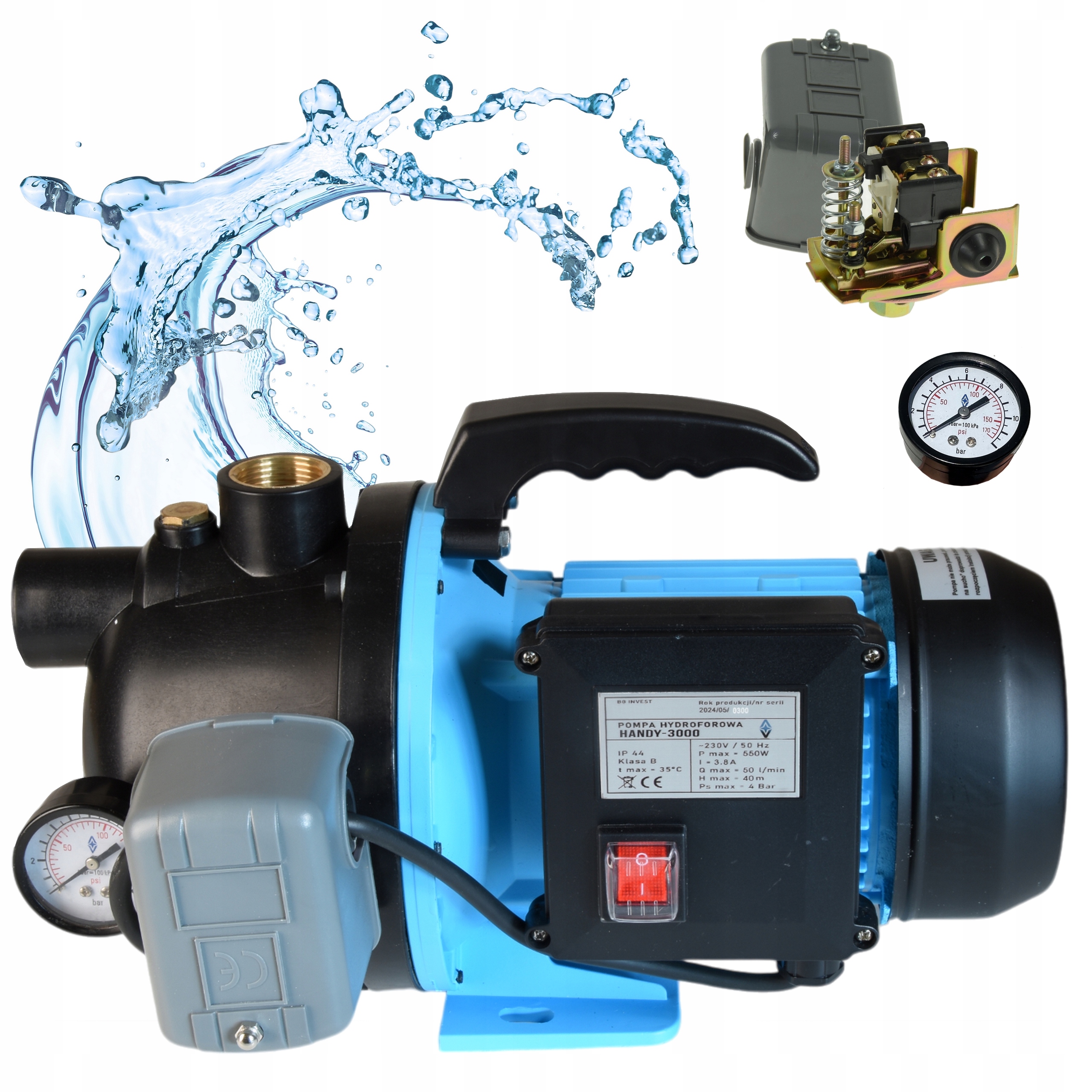 Hydroforová sacia záhradná pumpa na vodu 550 W Prenosný spínač Príslušenstvo