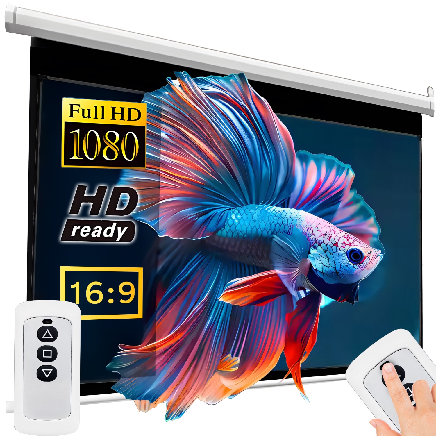 Ekran Projekcyjny Ścienny Elektryczny Do Rzutnika 125" Duży Full Hd Pilot