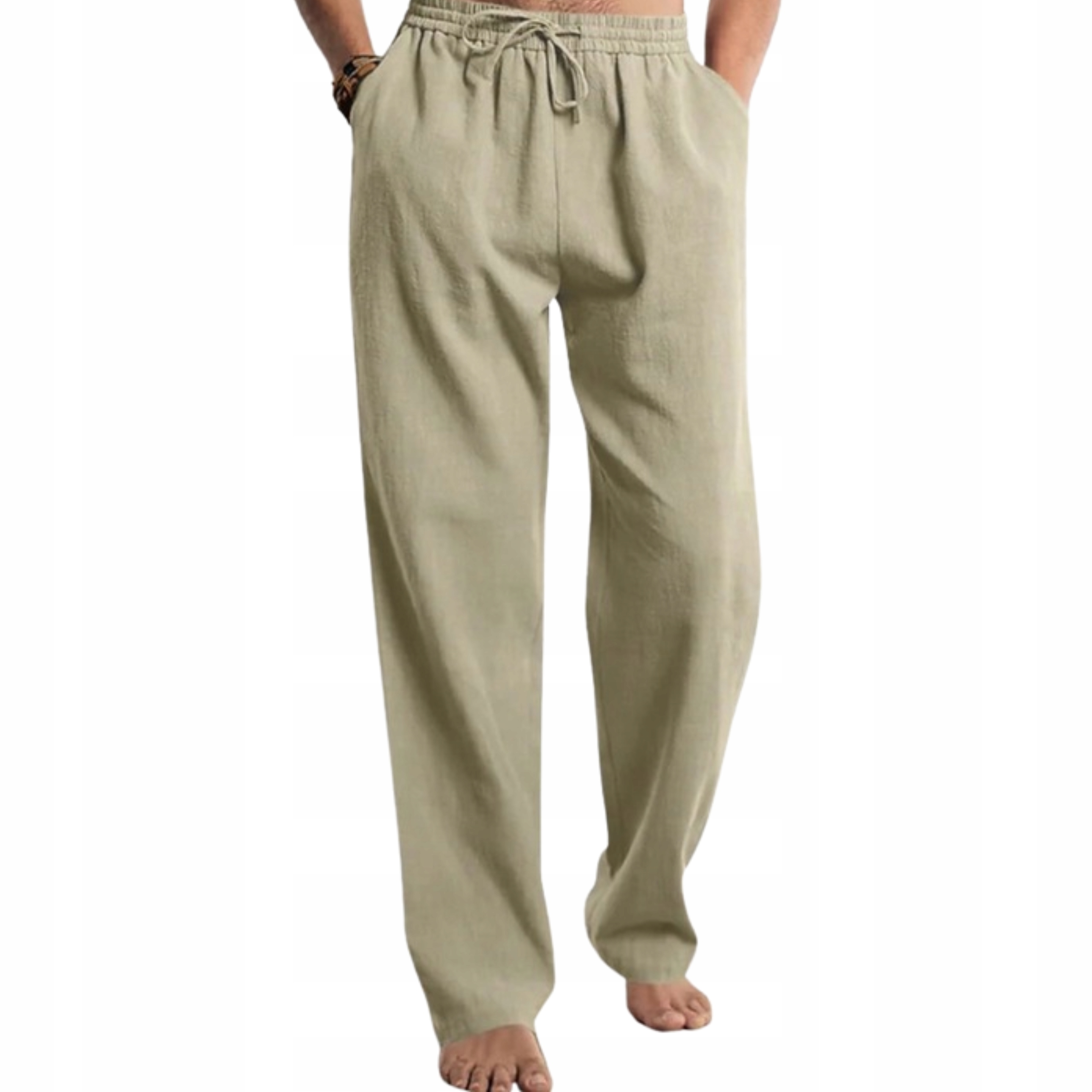 Letnie bawełnianie spodnie męskie lniane przewiewne luźne oddychające gumka