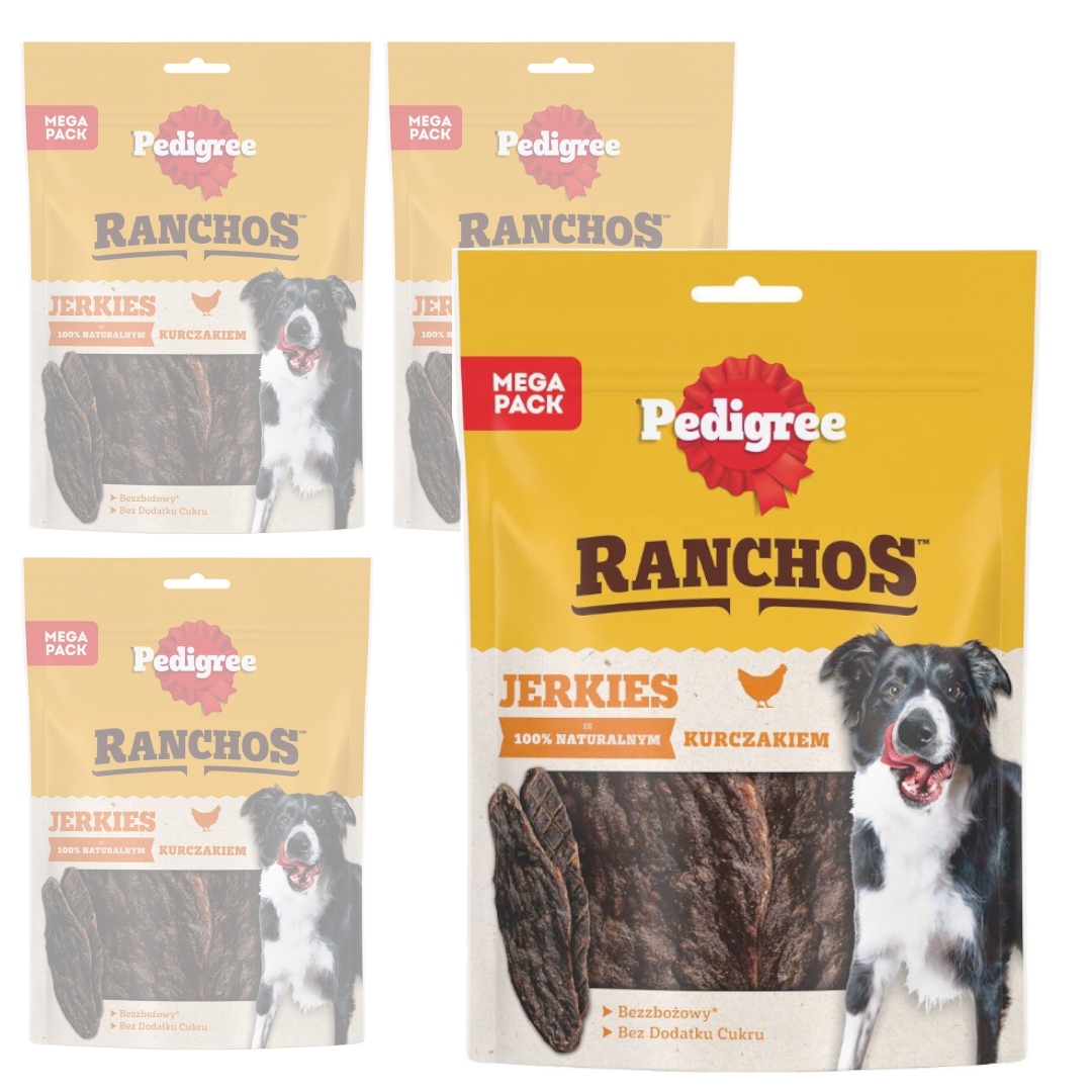 Levně Pedigree Ranchos Jerkies s kuřecím masem 4x180 g Přírodní Psí Pamlsek