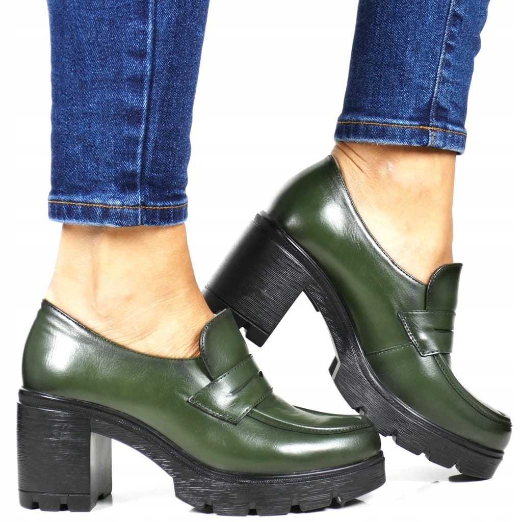 Zelené Mokasíny Dámské Polobotky Na Podpatku Pohodlné Lehké Na Podpatku Módní