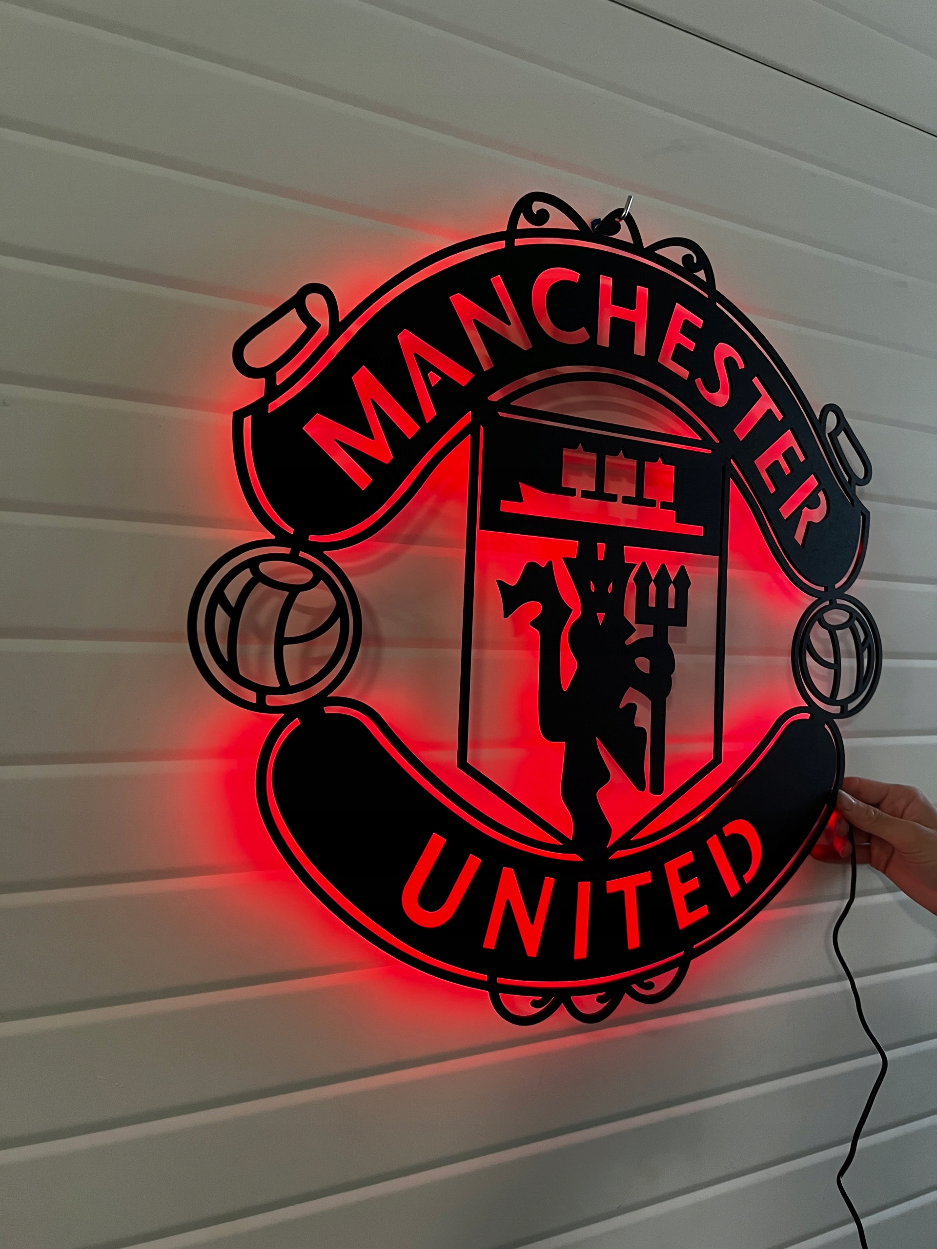 Fc Manchester United XL Led Dřevěný 3D obraz Fotbalový erb