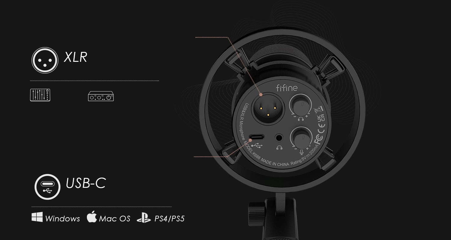 FIFINE T688 MIKROFON USB XLR DYNAMICZNY ZE STATYWEM RAMIENIEM K688 ZESTAW Model T688