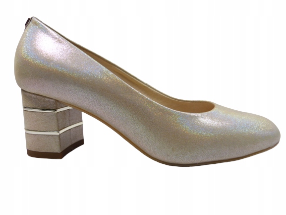 Zlaté kožené lodičky s pohodlným podpatkem Sala 37