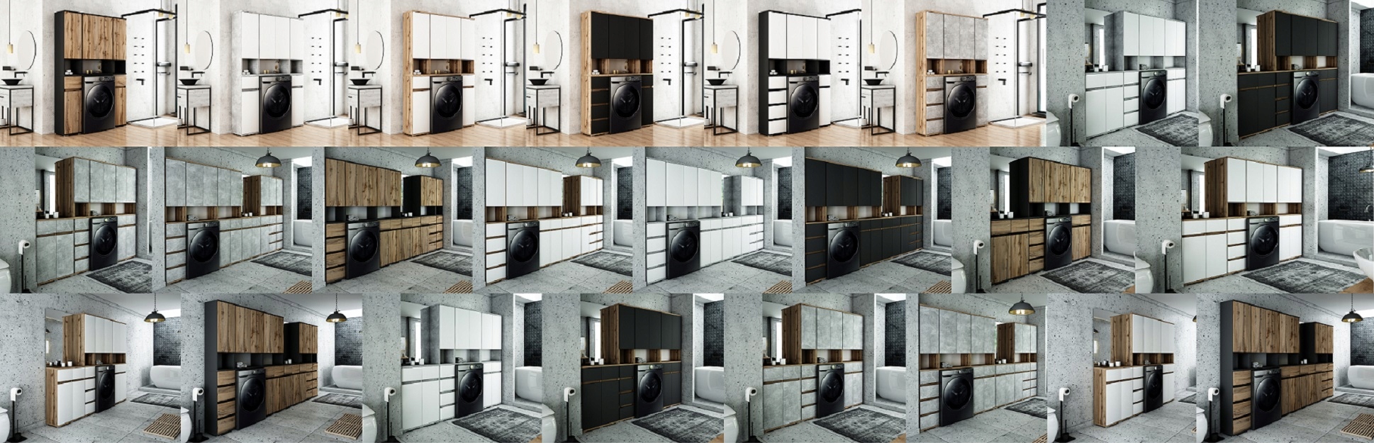 090-064 Szafka Łazienkowa 62/195 - CZARNY / POŁYSK Wykończenie połysk