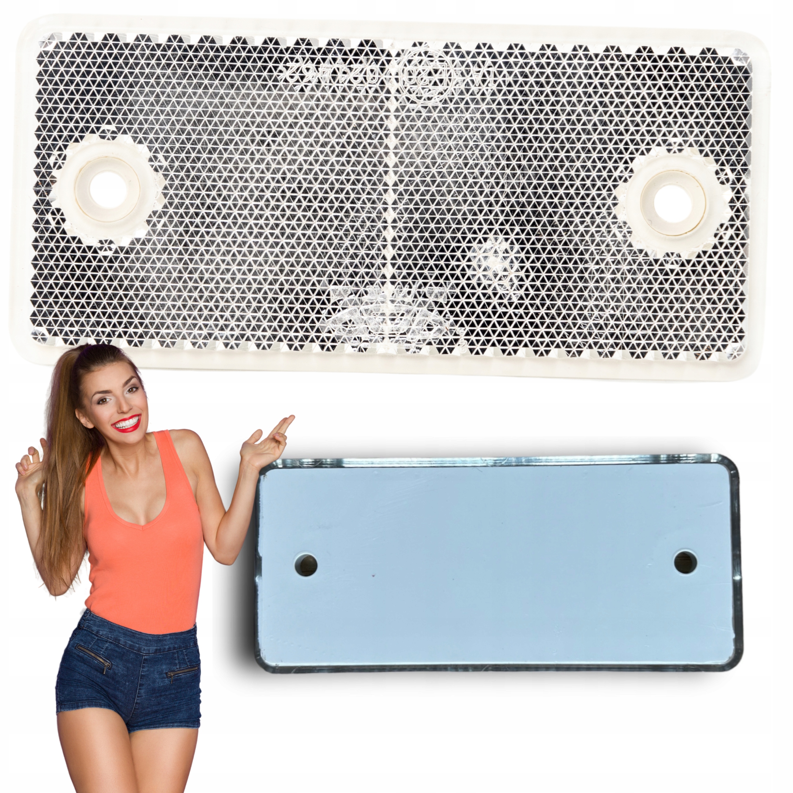 Odblask do przyczepki przyczepy biały przedni na śruby śrubki 90x40mm