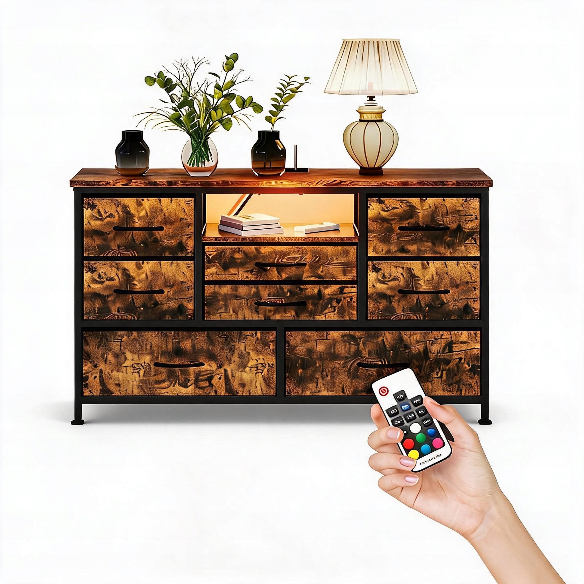 Tv Skříňka Komoda 8 Zásuvek Led Osvětlení Skladový Nábytek