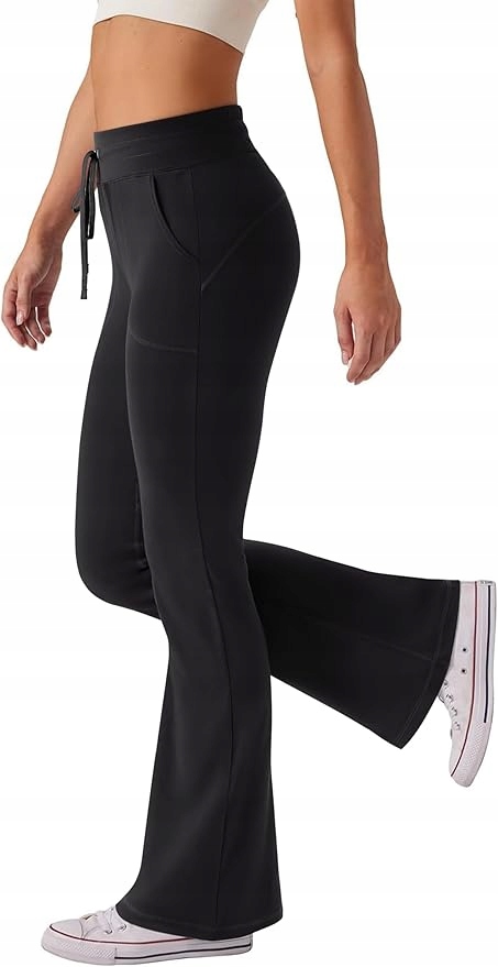 Reoria Damskie legginsydzwony do ćwiczeń do jogi z kieszeniami Czarne XL