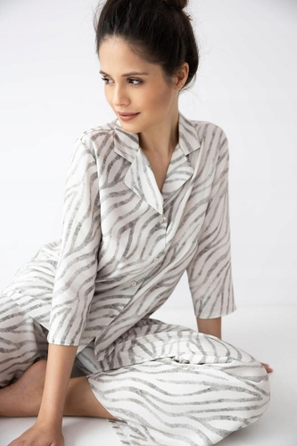 Dámské pyžamo Sensis Emory 7/8 XS-2XL rozepínací XXL béžové