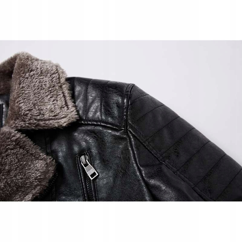 MODA KURTKA FUTERKIEM SKÓRZANA MĘSKA ZIMOWA CIEPŁA OCIEPLANA L Długość do bioder