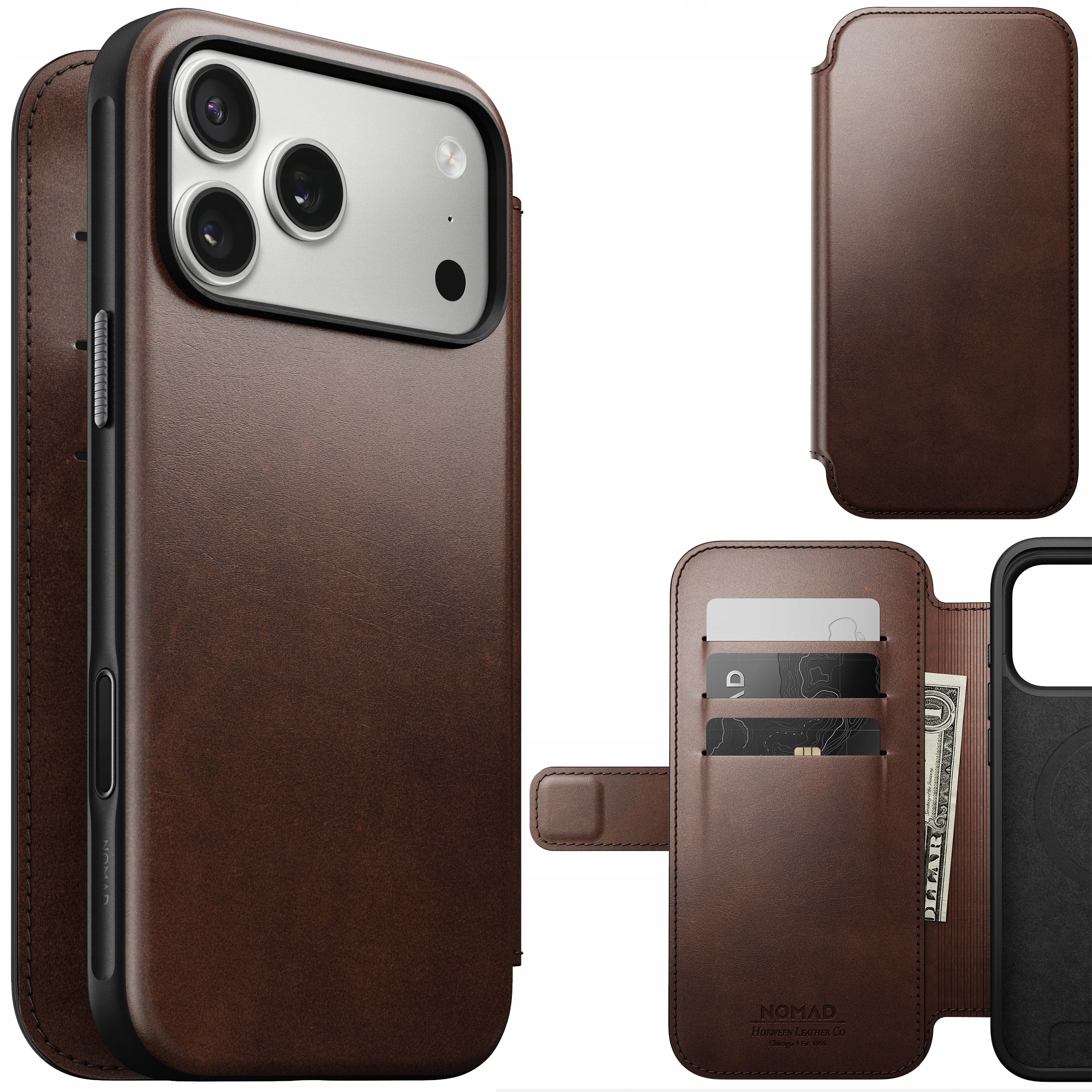 Nomad Modern Horween Folio Pouzdro s MagSafe pro iPhone 17 Pro Max