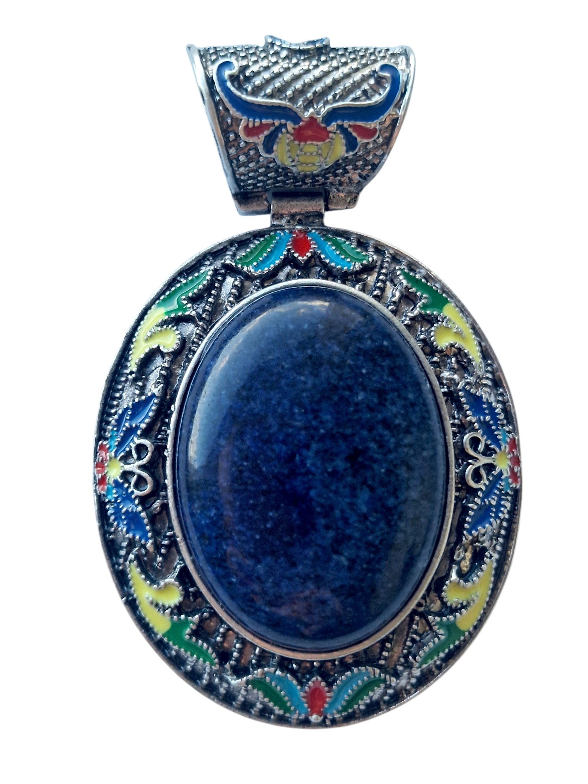 Lapis Lazuli Cloisonne Náhrdelník S Přívěskem, Bohémský Styl, Česká Secese