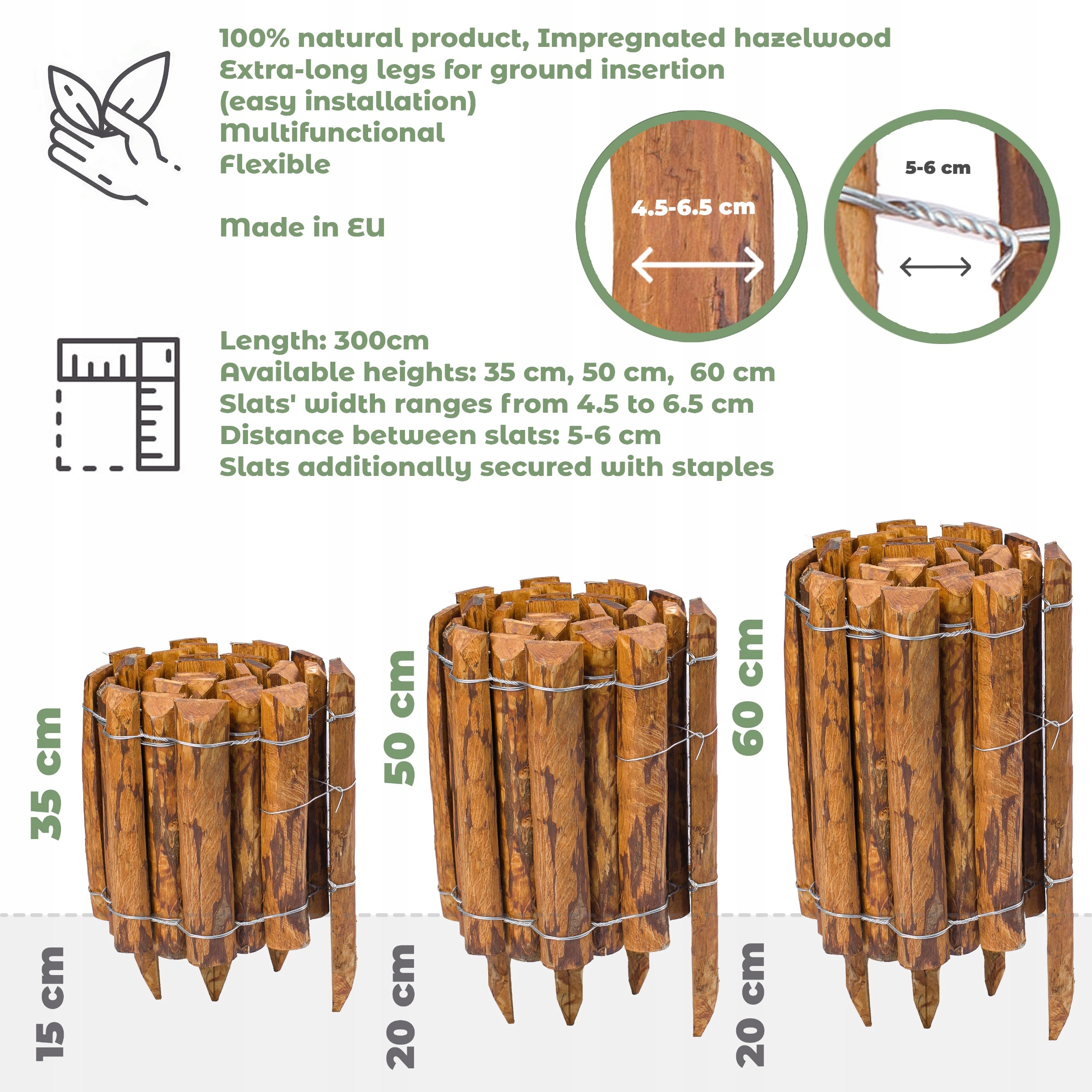 Palisáda Zapichovací Plot Zahradní Lem Lesní 35x300 cm Hnědá