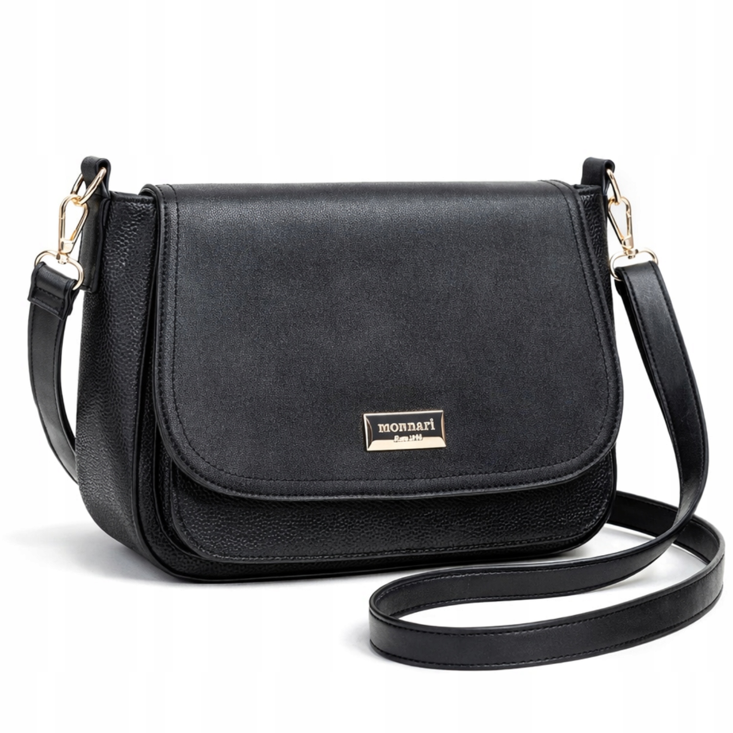 Torebka damska Monnari listonoszka czarna na ramię złote okucia