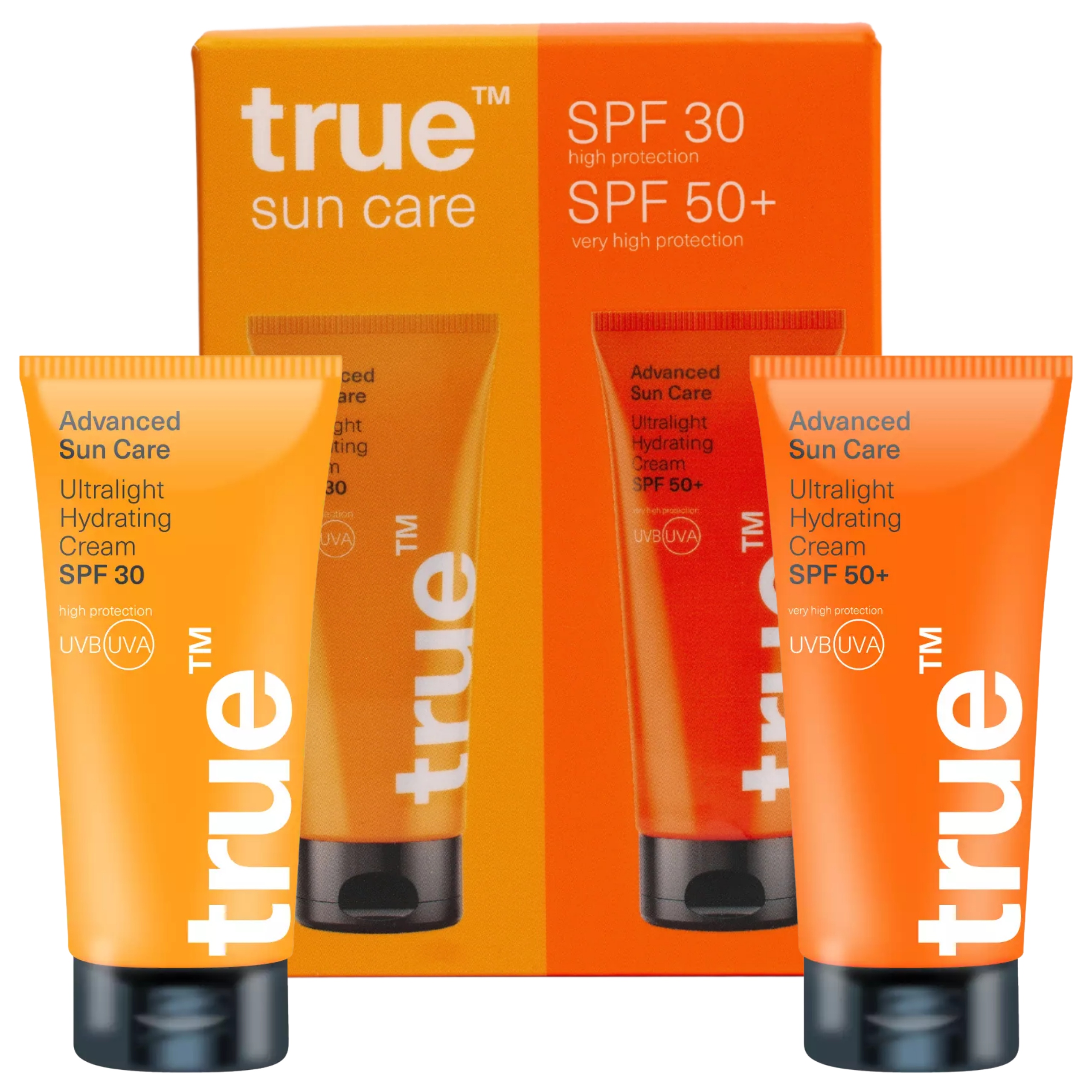 True Men Sada 2 voděodolných lehkých krémů s filtrem SPF30 a SPF50 2x50 ml