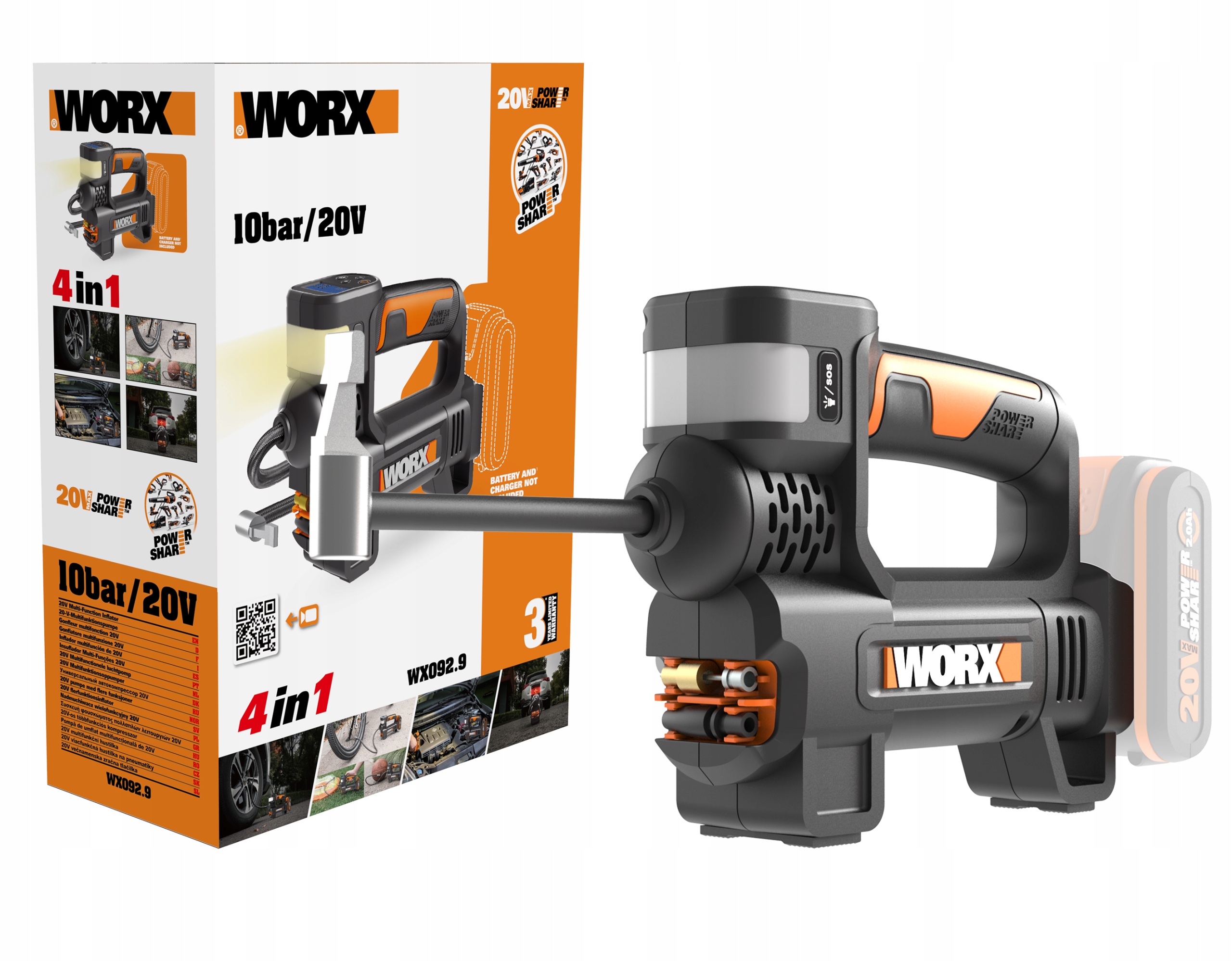 

Kompresor pompka 4w1 Akumulatorowy Worx WX092.9