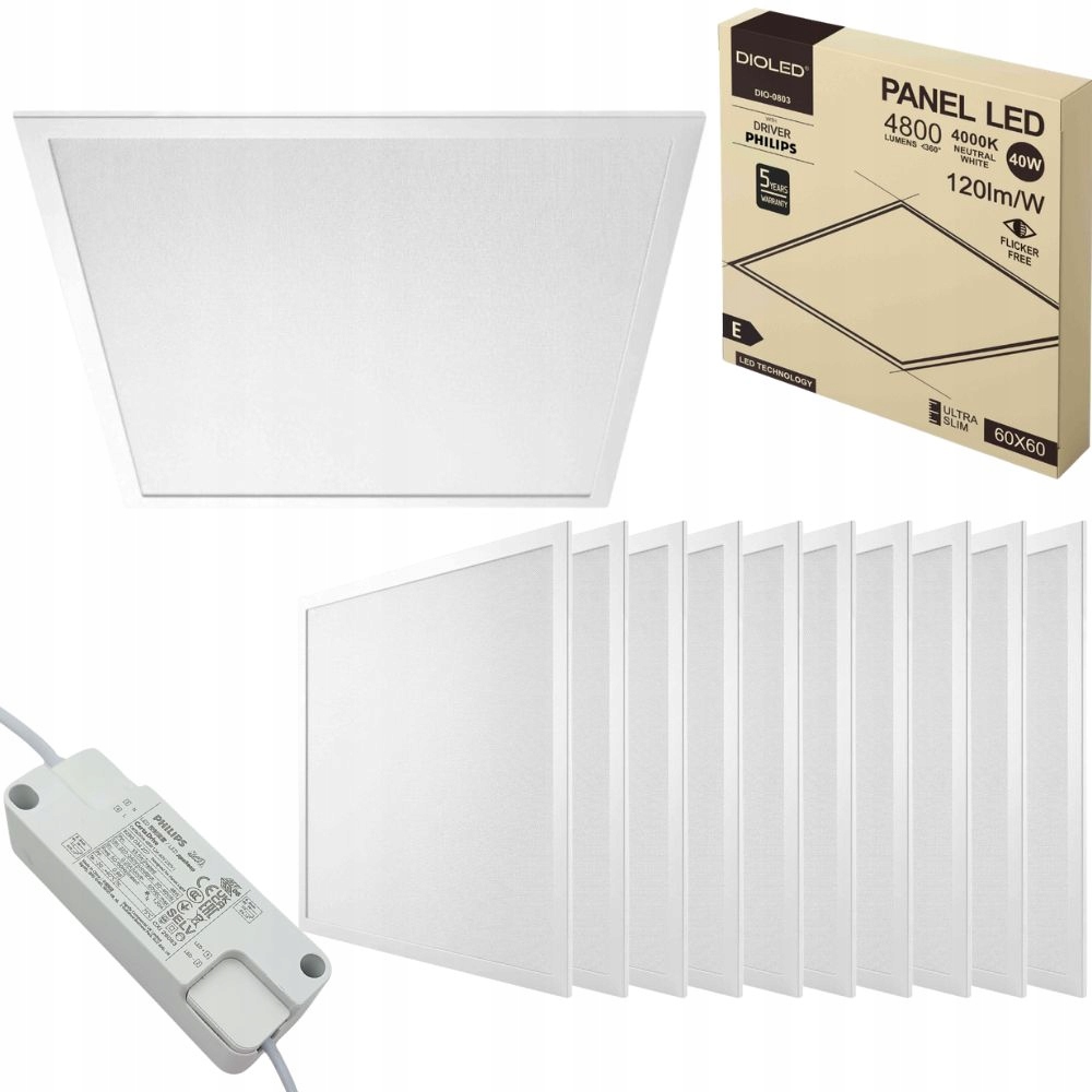 Panel lampa sufitowa Led 60X60 40W 4000K 4800lm zasilacz Philips niemruga