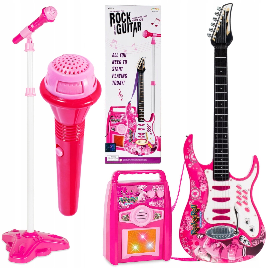 Gitara elektryczna ze wzmacniaczem i mikrofonem na statywie dla dzieci Szerokość produktu 24 cm