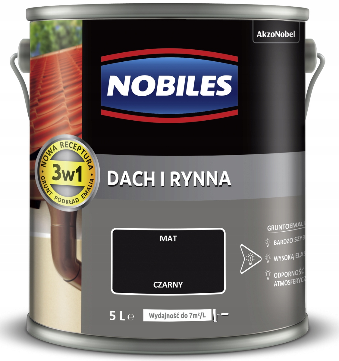 Nobiles Farba na maľovanie striech na pozinkovaný plech Strecha a žľab 5L Čierna