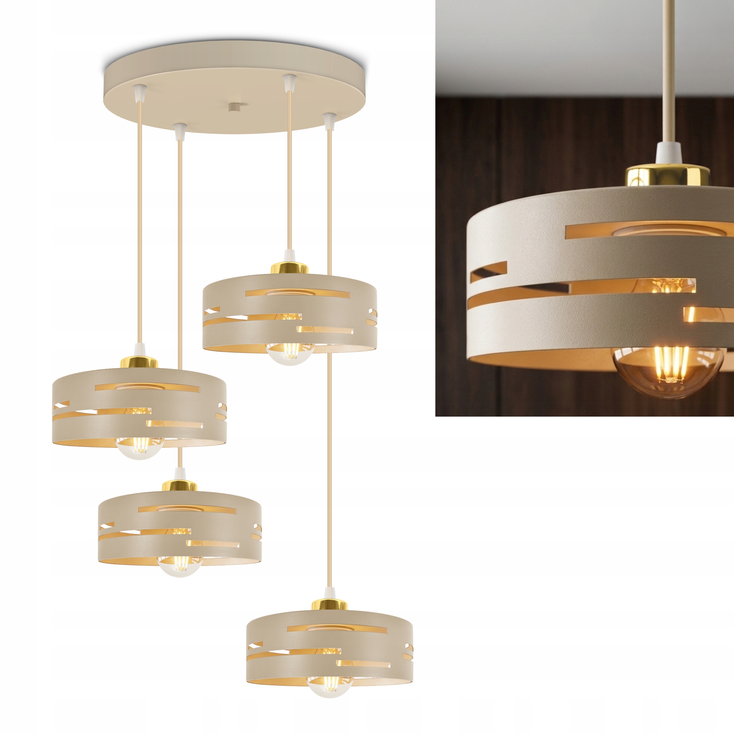 Závěsná lampa do obývacího pokoje Béžová Zlatá E27 Moderní Loft Nastavitelná Luxolar