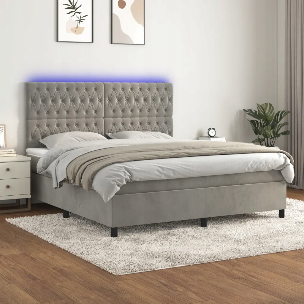 Box spring postel s matrací a Led světle šedá 160x200 cm samet Šedá 3136311