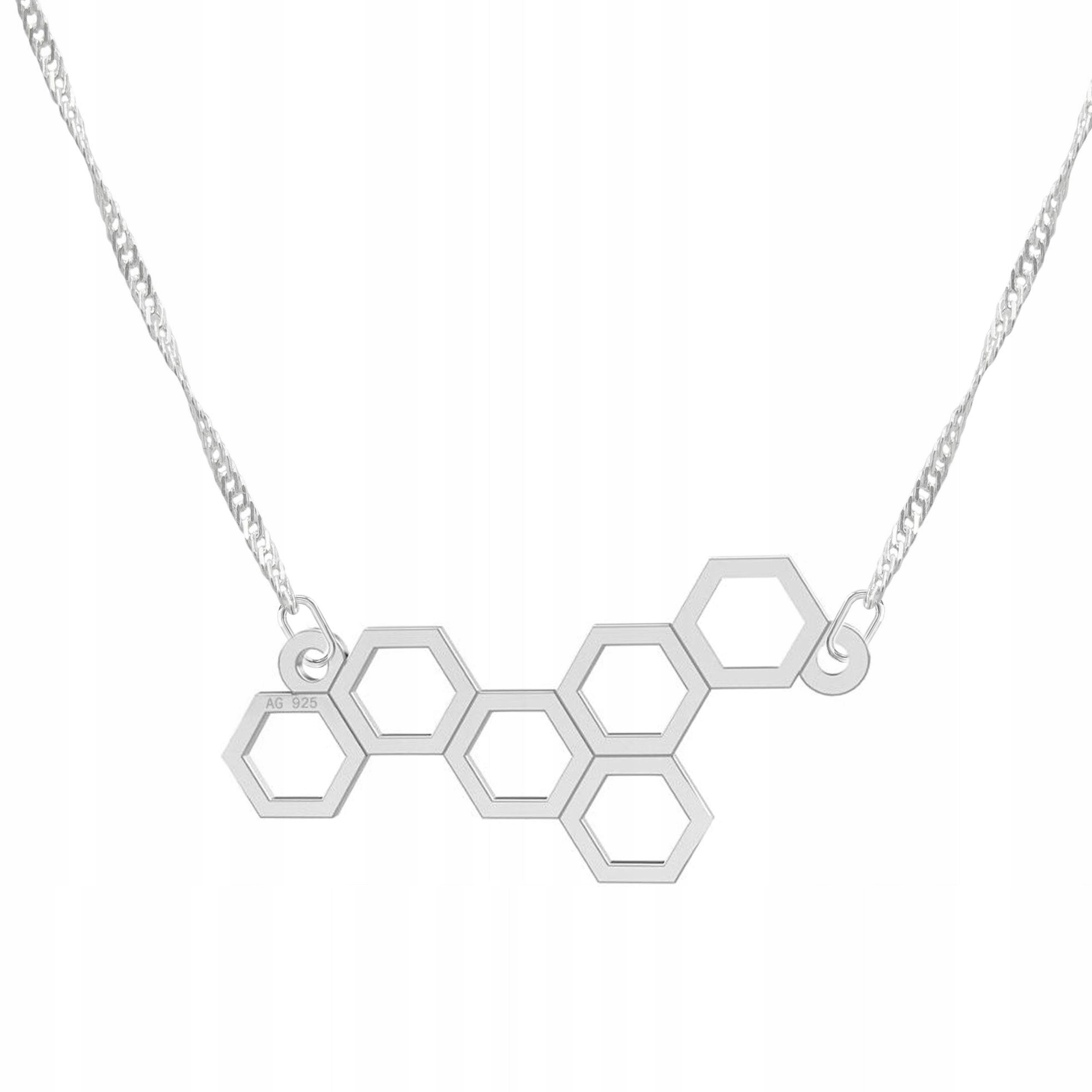 Stříbrný náhrdelník s medovými plátky Hexagon Náplast Med Honey Stříbro 925