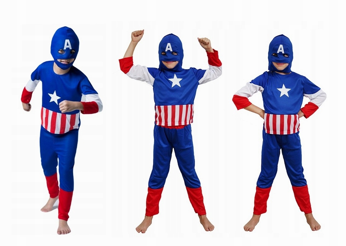 STRÓJ PRZEBRANIE + MASKA KOMINIARKA AVENGERS KAPITAN AMERYKA AMERICA S M L Rozmiar uniwersalny