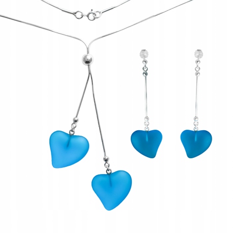 

Komplet Duże Serduszka Serce Dyndające Długie 925