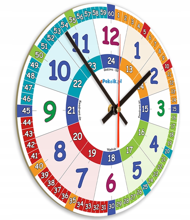 MND Edukacyjny zegar ścienny dla dzieci Płynący DUŻE WSKAZÓWKI L2) Marka inna