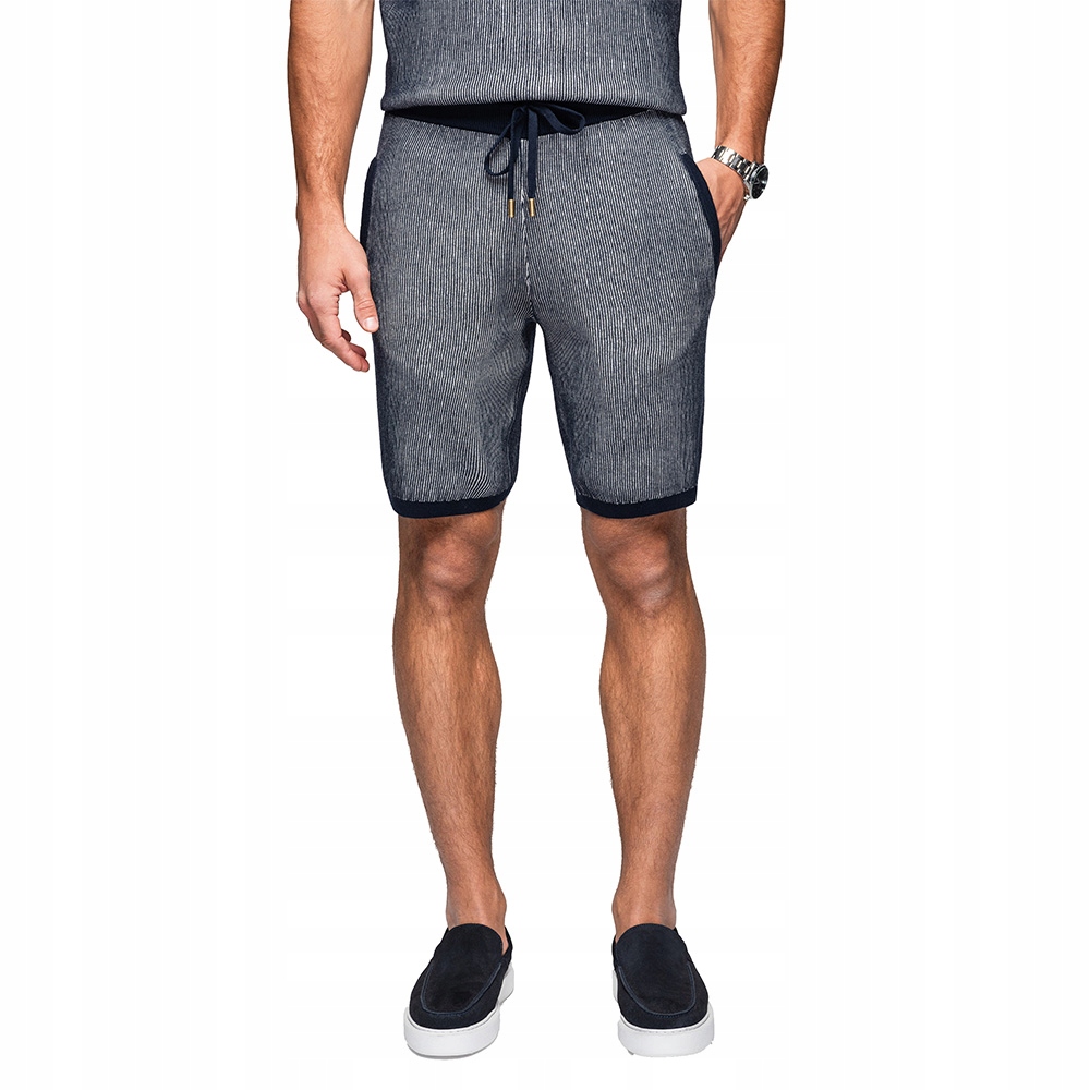 Elegantní pruhované pánské tmavě modré kraťasy V3 OM-SRCS-0202 L
