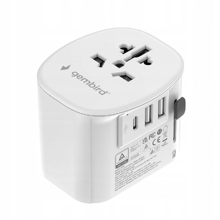 Uniwersalny adapter zasilania Gembird TPA-EU2A1C15-01-W z ładowarką 1 x Usb