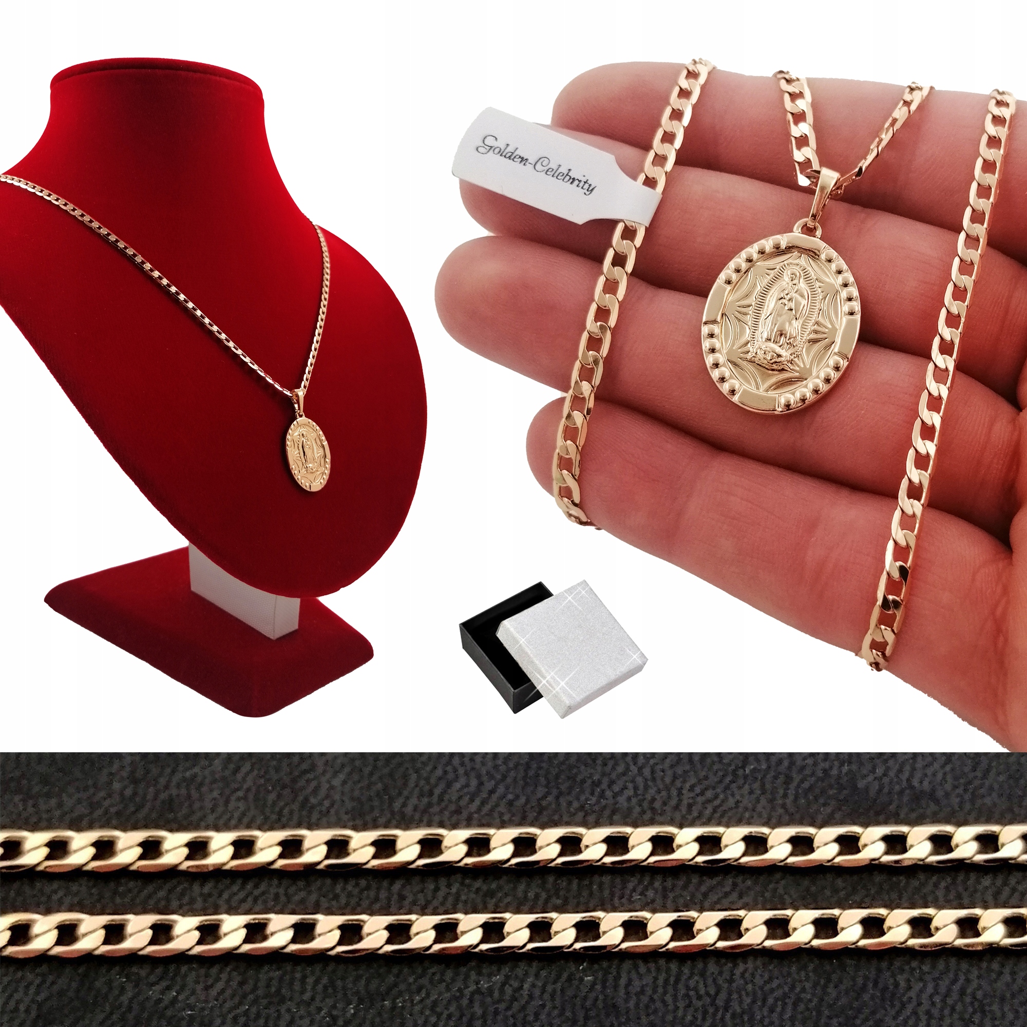 

Złoty Łańcuszek Pancerka+medalik Matka Boska 55CM