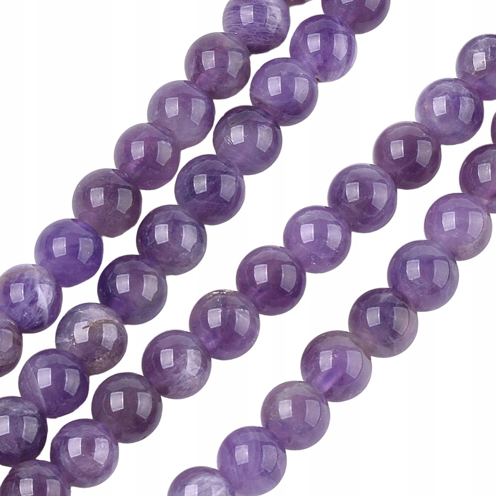 Přírodní Ametyst Fialová Fialový Kámen Korálky Koule 6mm Šňůra ok62ks