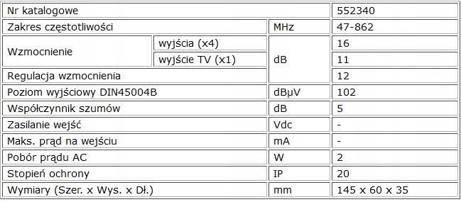 Wzmacniacz Domowy TELEVES 5 wyjść 552340 Model 552340