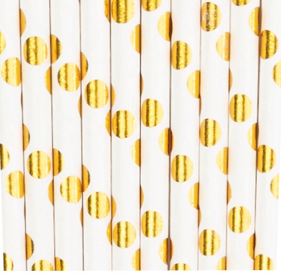Słomki rurki białe w złote kropki 10szt