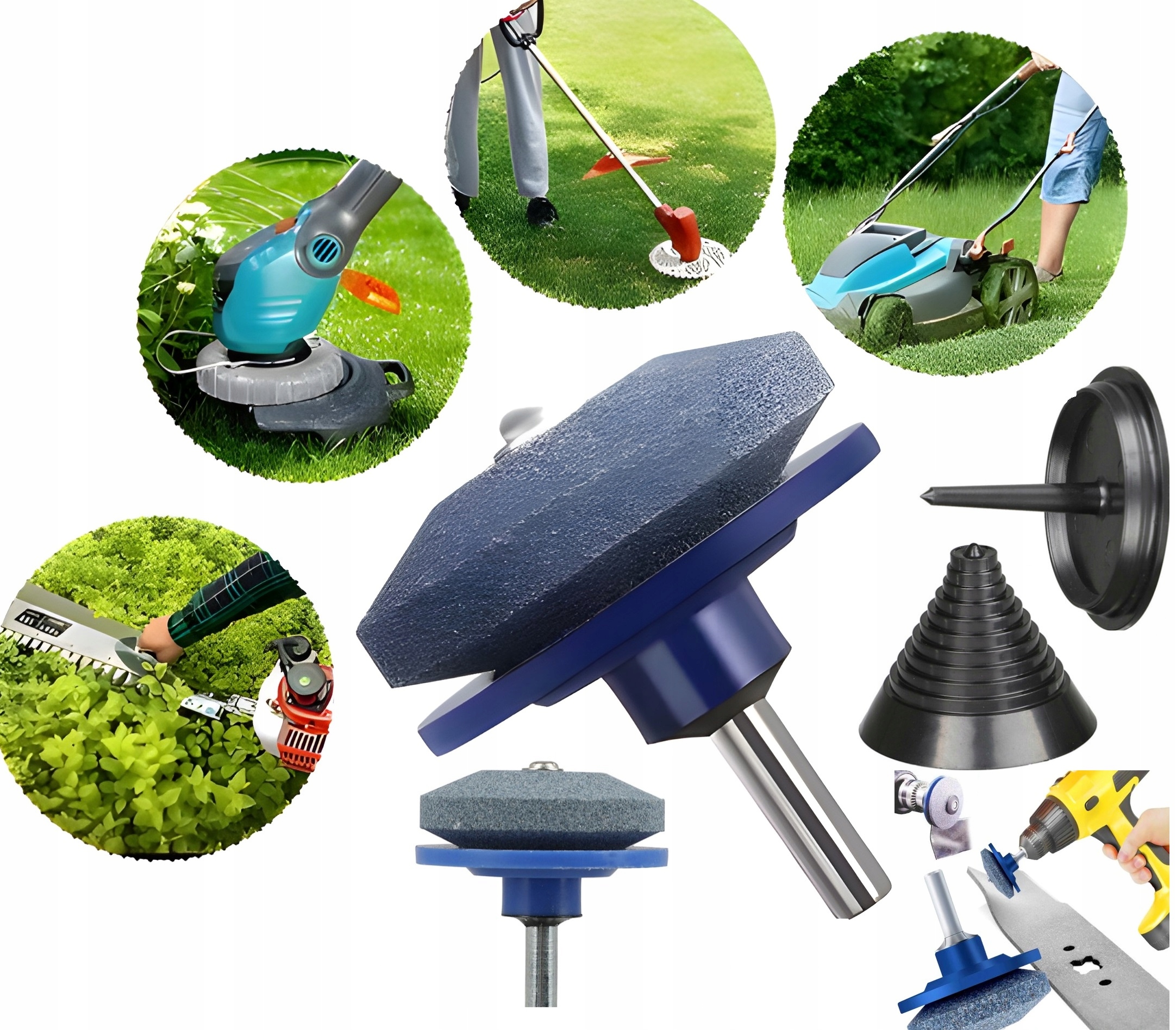 4SZT OSTRZAŁKA NOŻY KOSY KOSIARKI NAKŁADKA DO WIERTARKI+ WYWAŻARKA DO NOŻY